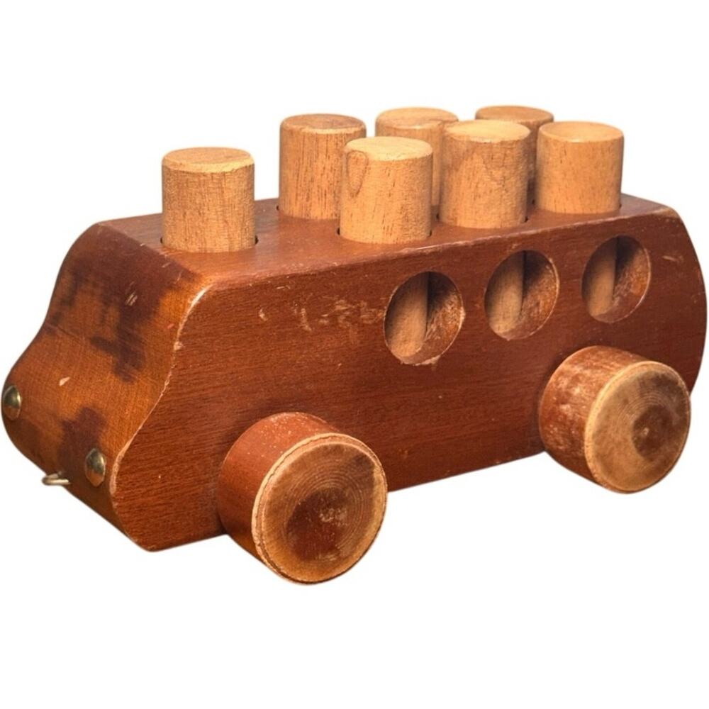 Vintage Akuaba Wooden Peg Bus Toy Hand Carved Made In Ghana African Folk Art